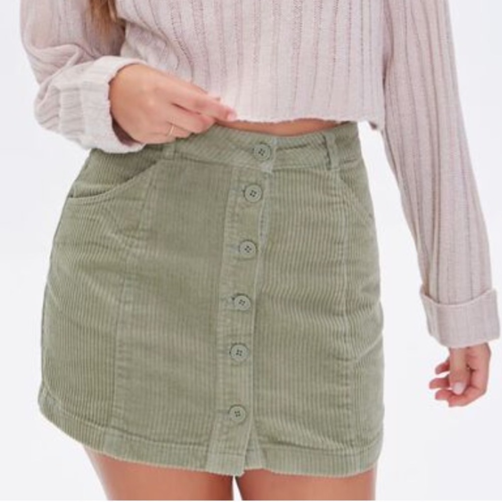 Sage Green Corduroy Mini Skirt Forever21